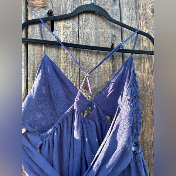 NWT Moon River Navy Blue Cotton Lace Tie Back Maxi Dress with Adjustable Straps - Picture 9 of 10